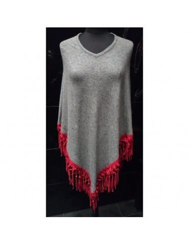 PONCHO CACHEMIRE GRIS/ROUGE Pour