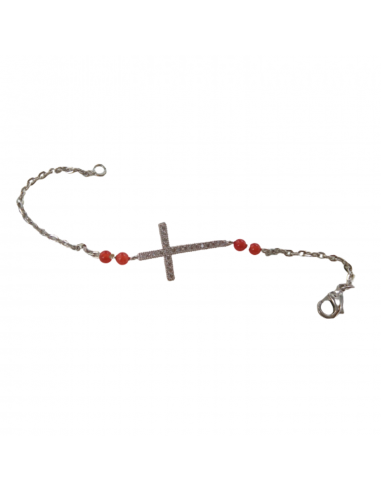 BRACELET CROIX PERLE ROUGE Les êtres humains sont 