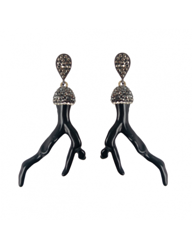 BOUCLES D'OREILLES BRANCHE NOIR brillant des détails fins