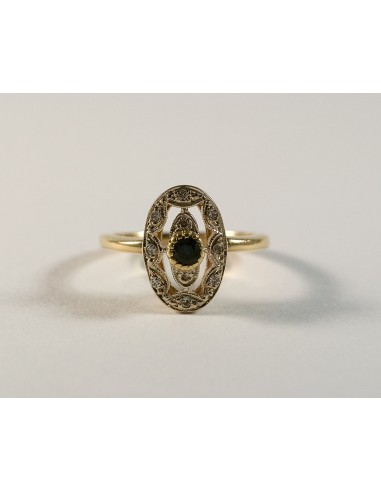 Bague or jaune, pierre bleue et diamant destockage