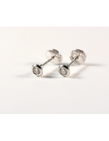 Puces d'oreilles or gris et diamants en serti clos meilleur choix