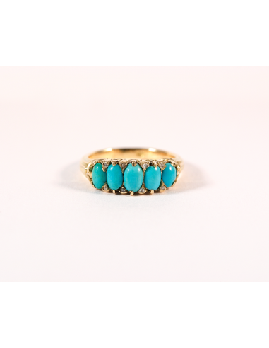 Bague jarretière or jaune et turquoise pas cher