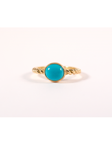 Bague tresse or jaune, turquoise cabochon pas cher