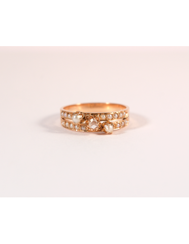 Bague or rose, perles et diamant les ctes