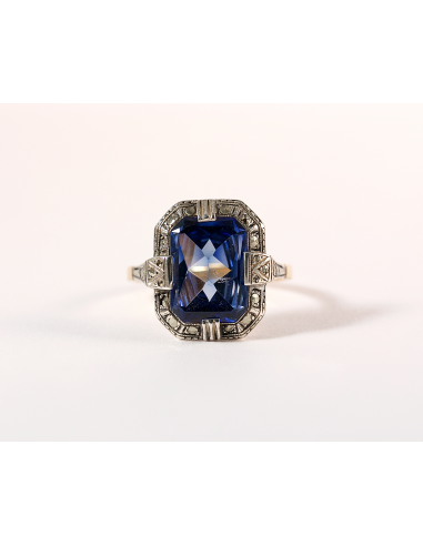 Bague or, argent et pierre bleue de la marque