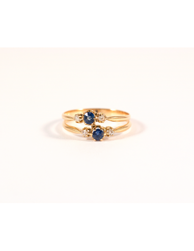 Bague double anneau or jaune et pierres bleues acheter en ligne