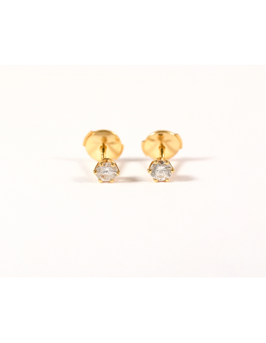 Puces d'oreilles en or jaune et diamants de pas cher