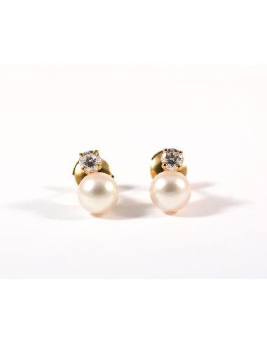 Puces d'oreilles or jaune, perle et diamant sur le site 